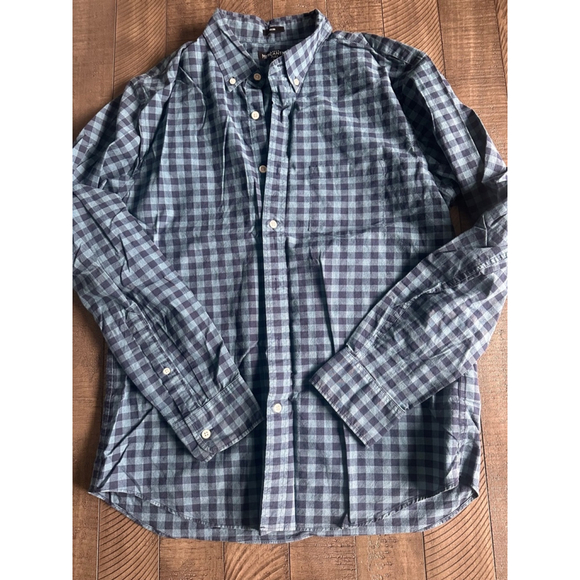 Men's J. Crew Mercantile Button Down Shirt L Blue Checkered - Picture 1 of 4